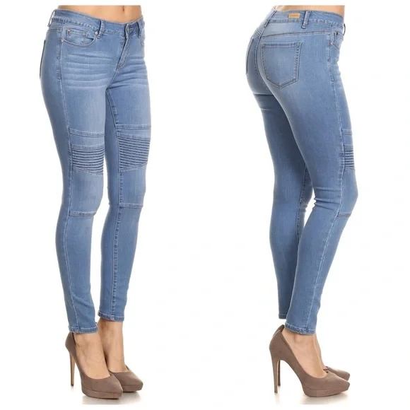 Light Wash Moto Skinny Jeans - Picture 2 of 4